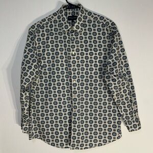 Men’s Alan Flusser long sleeve button down blue/yellow print shirt Size XL